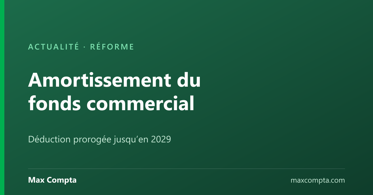 Amortissement du fonds commercial déductible jusqu’en 2029, Max Compta