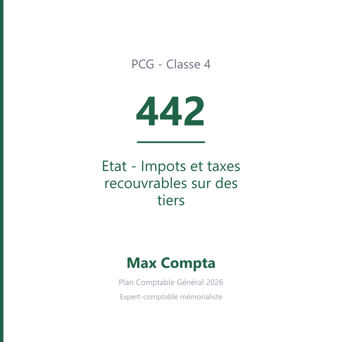 Compte 442 Etat - Impots et taxes recouvrables sur des tiers - PCG classe 4 comptes de tiers - écriture comptable