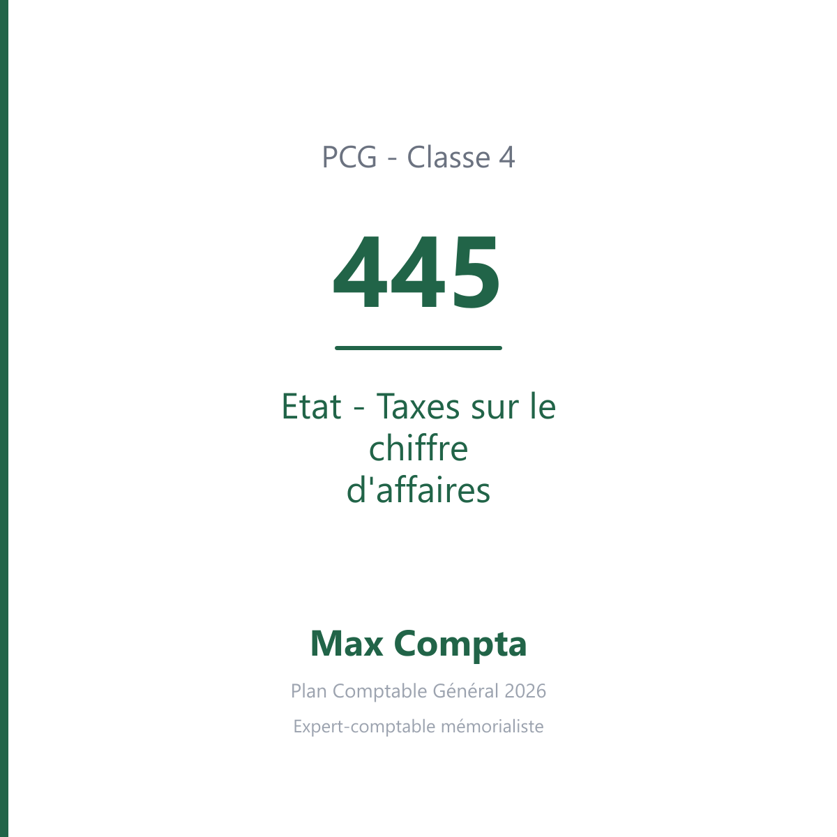 Compte 445 Etat - Taxes sur le chiffre d'affaires - PCG classe 4 comptes de tiers - écriture comptable