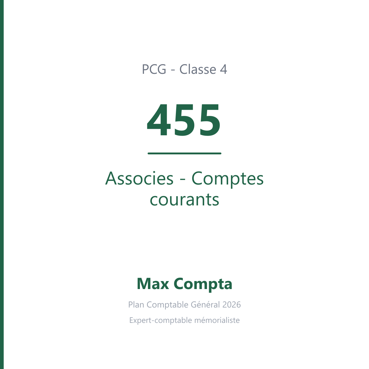 Compte 455 Associes - Comptes courants - PCG classe 4 comptes de tiers - écriture comptable