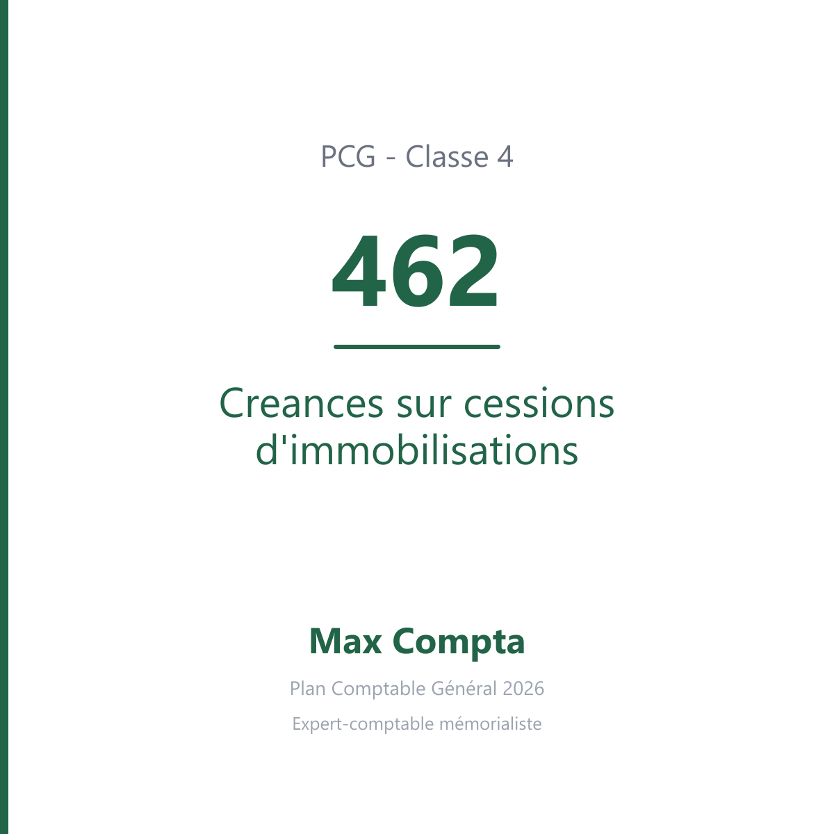 Compte 462 Creances sur cessions d'immobilisations - PCG classe 4 comptes de tiers - écriture comptable