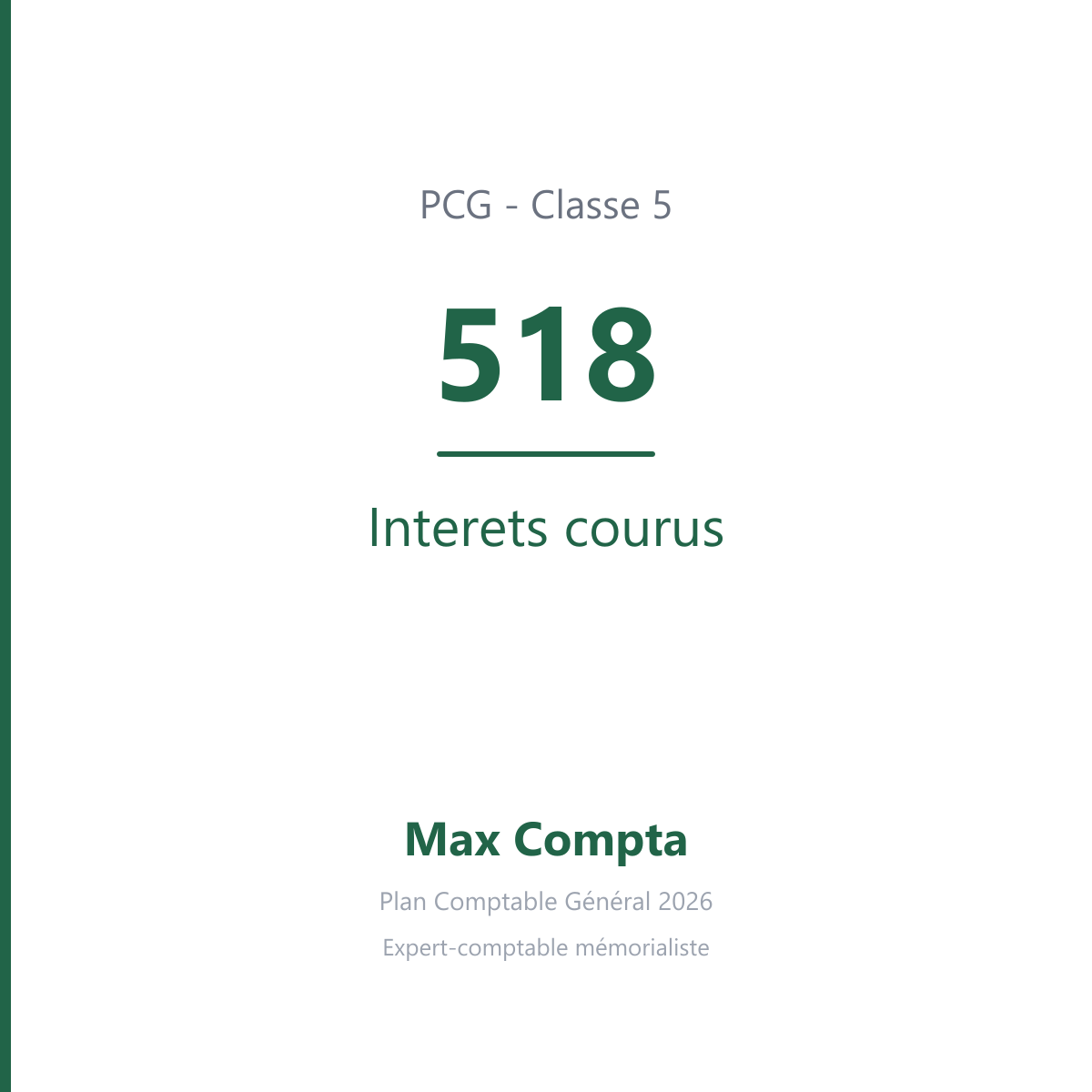 Compte 518 Interets courus - plan comptable général PCG classe 5 comptes financiers - écriture comptable solde débiteur