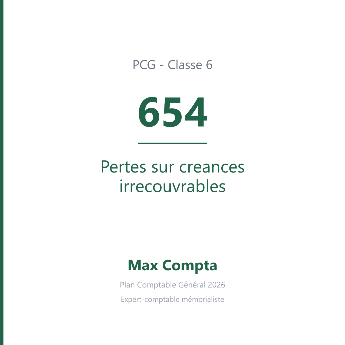 Compte 654 Pertes sur creances irrecouvrables - PCG classe 6 charges - écriture comptable