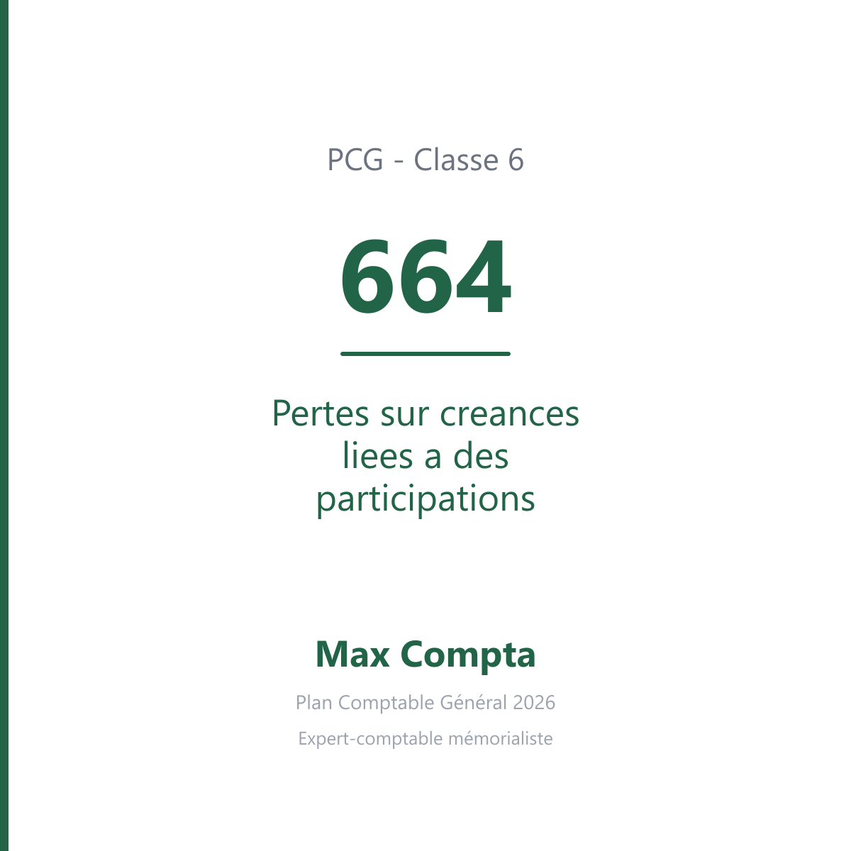 Compte 664 Pertes sur creances liees a des participations - PCG classe 6 charges - écriture comptable