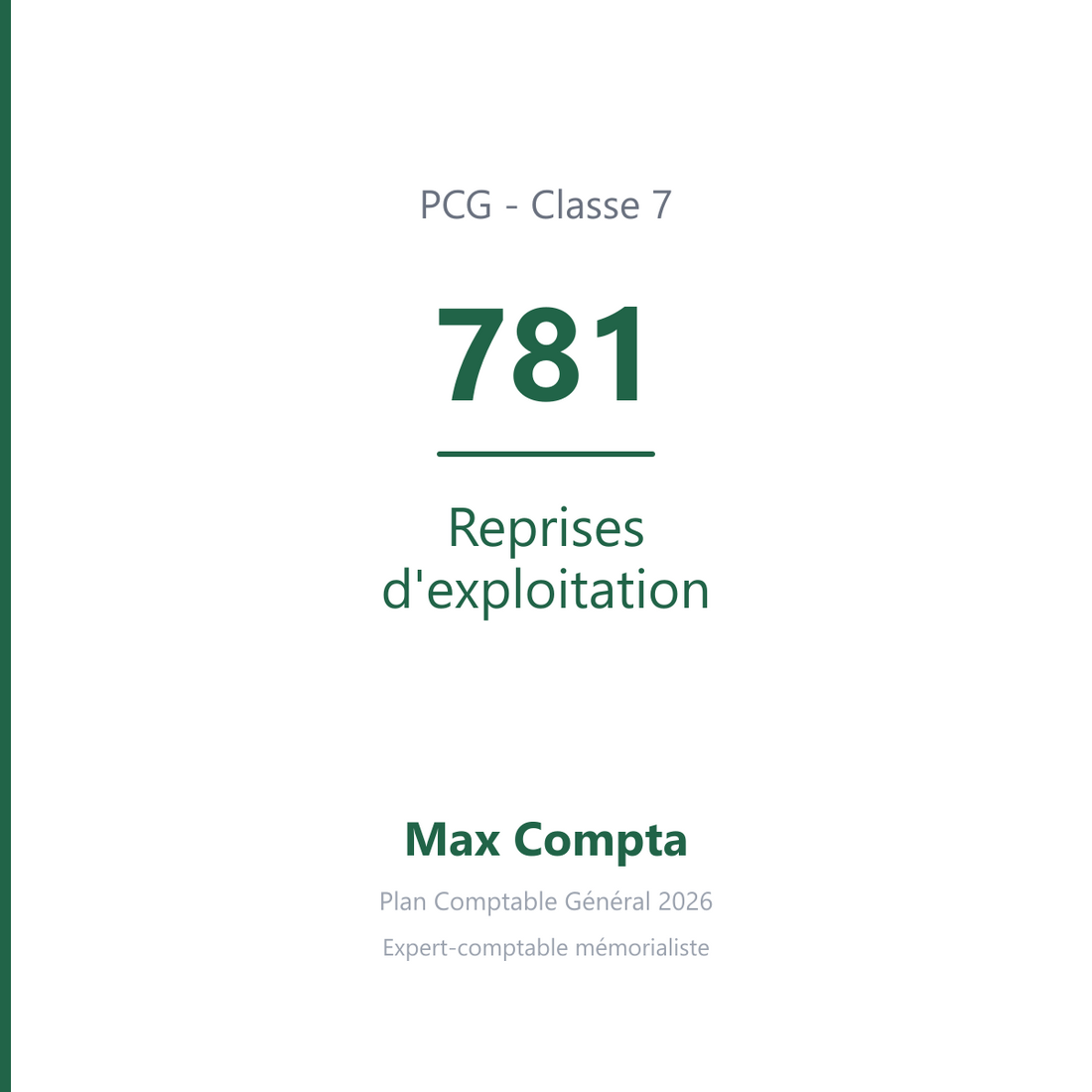 Compte 781 Reprises d'exploitation - PCG classe 7 produits - écriture comptable