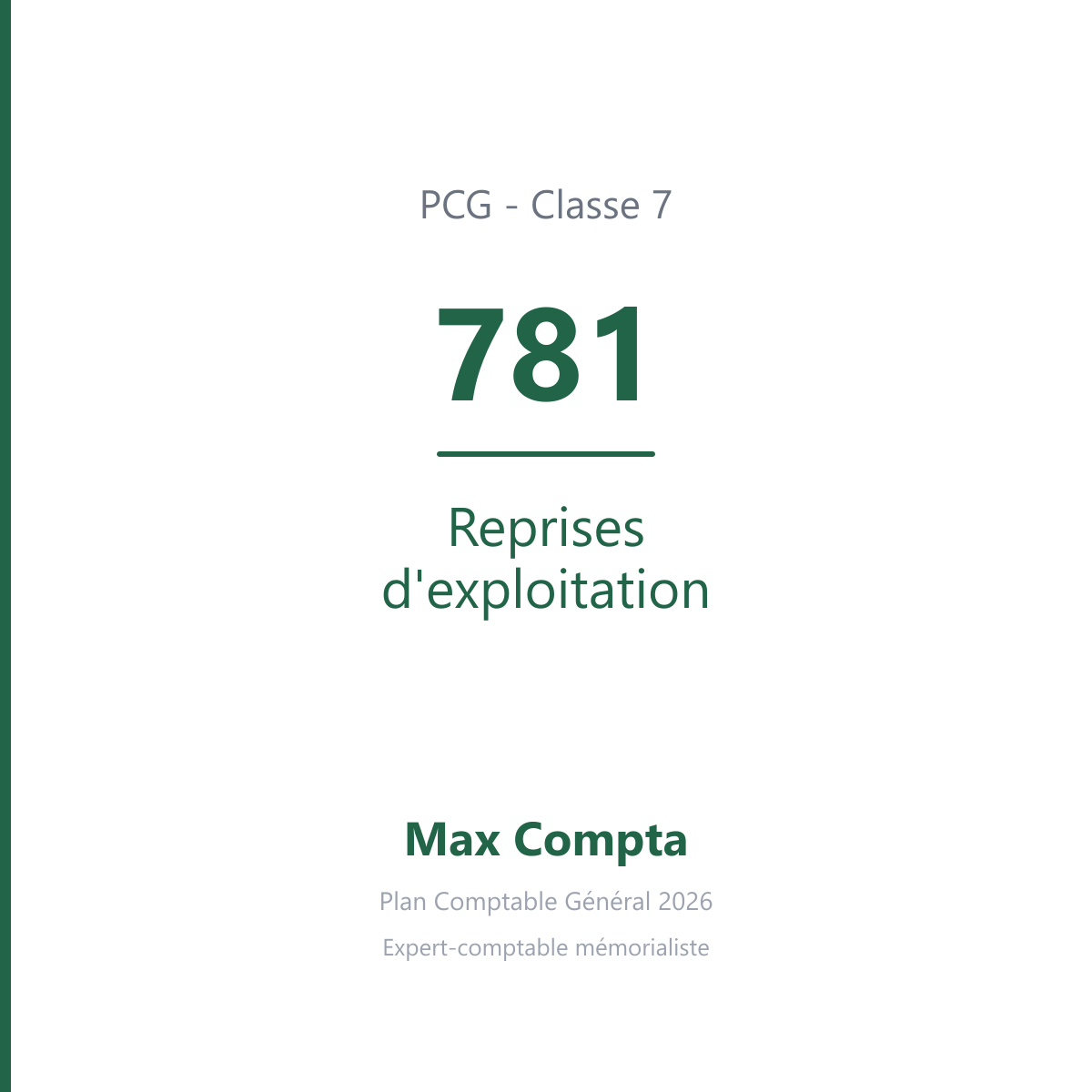 Compte 781 Reprises d'exploitation - PCG classe 7 produits - écriture comptable